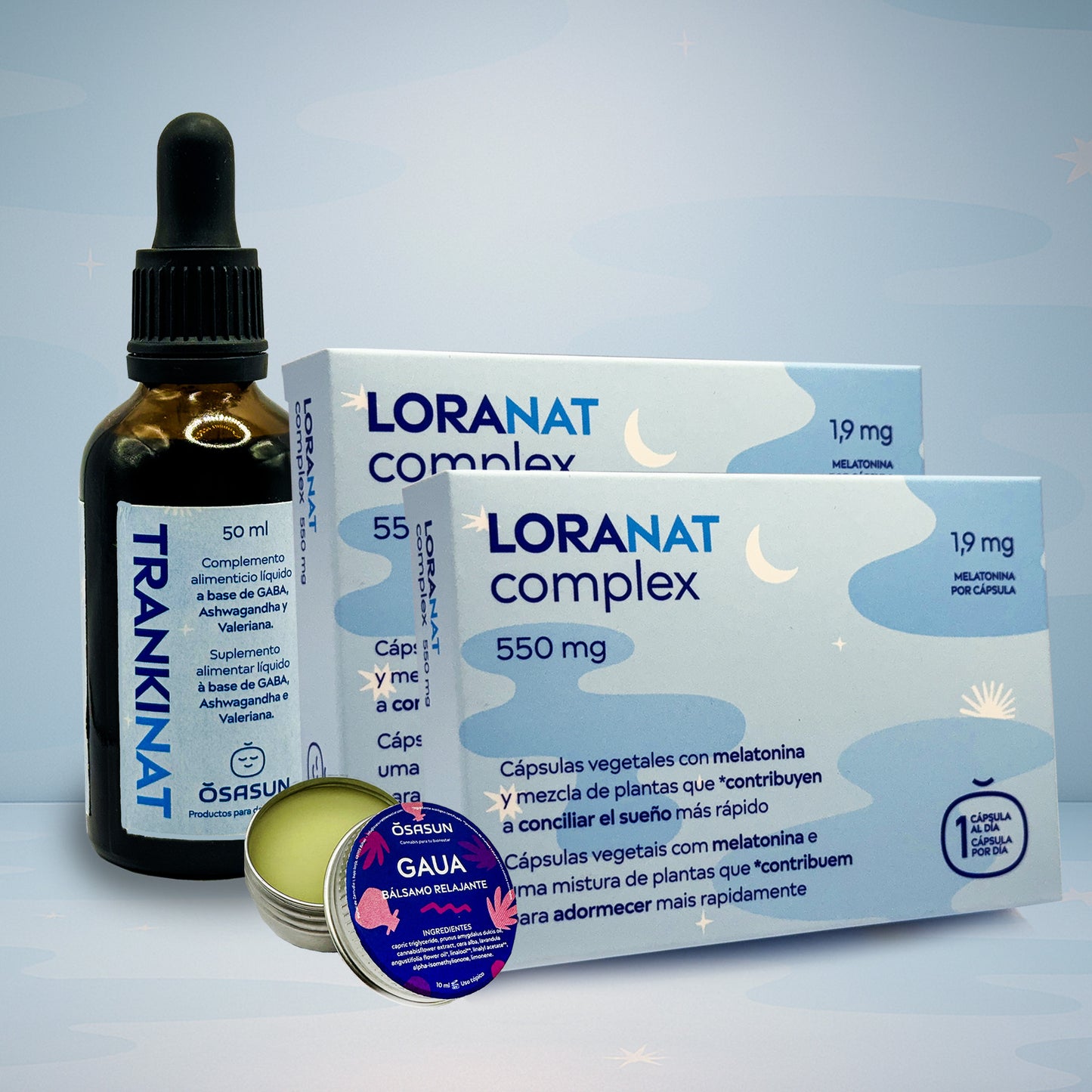 Pack "QUEREMOS DORMIR MEJOR" - 2 x Loranat 550mg + Trankinat 50 ml + Regalo GAUA
